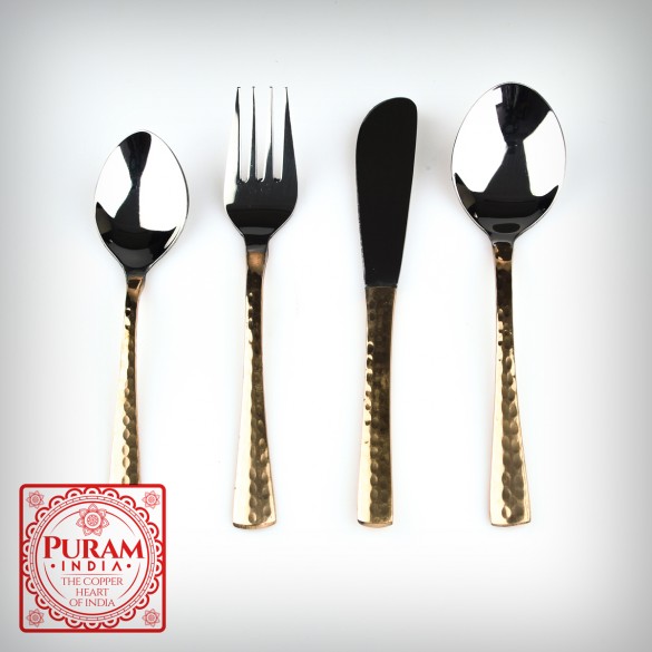 Sztućce antybakteryjne miedziano stalowe PURAM - 4szt -