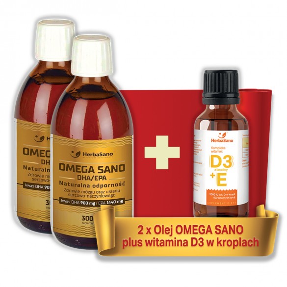 Zestaw 2 x Olej Omega Sano + Kompleks witamin D3 + E