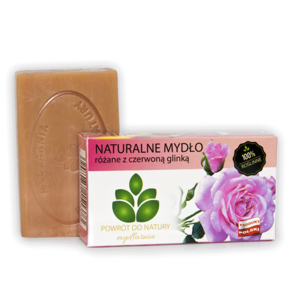 100% naturalne, roślinne mydło różane z czerwoną glinką - 100 g