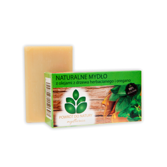 100% naturalne, roślinne mydło  z olejami z drzewa herbacianego i oregano- 100 g