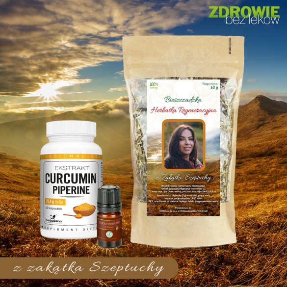 Zestaw z Zakątka Szeptuchy: Curcumin piperine + Olejek eteryczny 4thieves + Bieszczadzka Herbatka Regeneracyjna