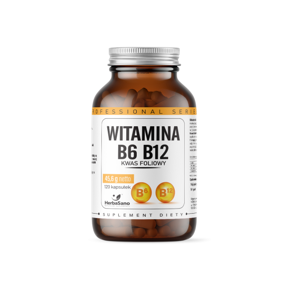 Witamina B6 B12 - Kwas foliowy - suplement diety - 120 kapsułek - HerbaSano