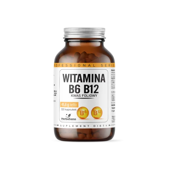Witamina B6 B12 - Kwas foliowy - suplement diety - 120 kapsułek - HerbaSano