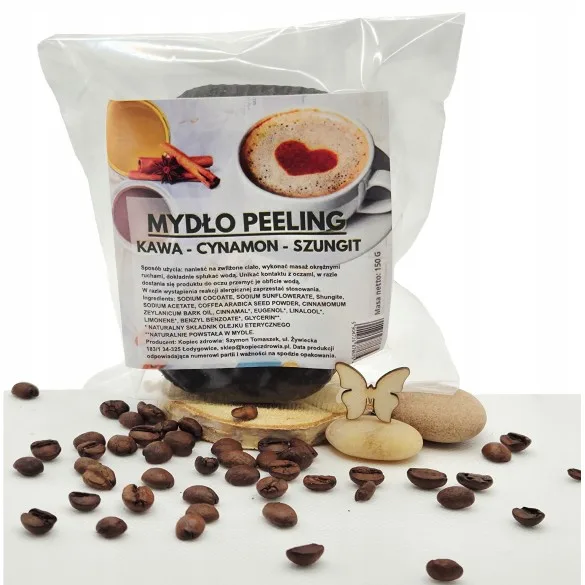 Mydło PEELING CZYSTY SKŁAD KAWA - CYNAMON - SZUNGIT do ciała PUMEKS 150g