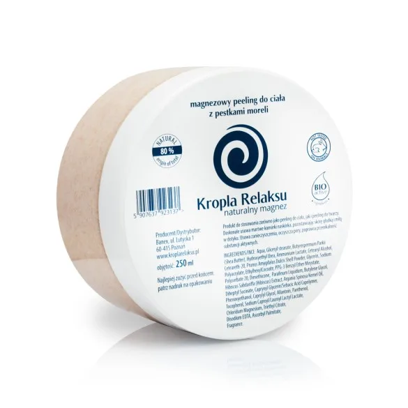 Magnezowy peeling do ciała z pestkami moreli Kropla Relaksu słoik 250ml.